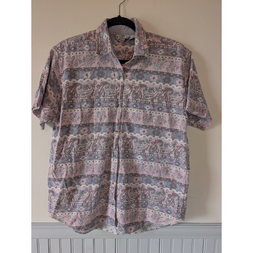 Vintage Kyoto Kasuals Paisley Denim‎ Button Up Women Medium Aztec Western Rodeo